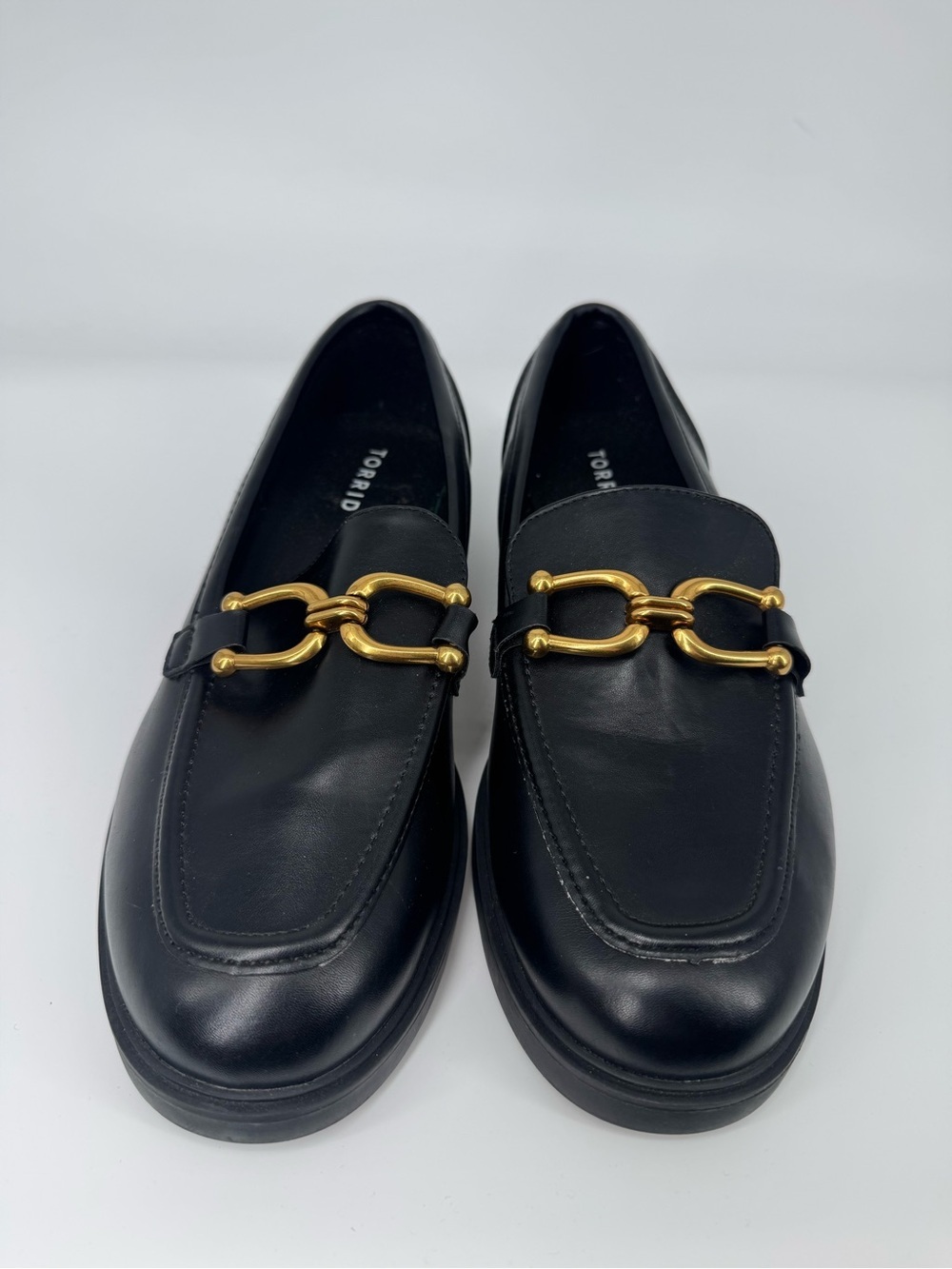 Torrid Black Loafers Gold Horsebit Comfort Slip On Office Chic Shoes Size 9.5WW